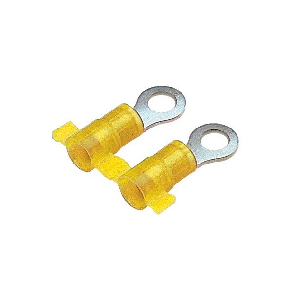 Ring Terminal, #8 Stud Size, 10 AWG, 600 V, Nylon Insulated, Yellow, 2000 PK